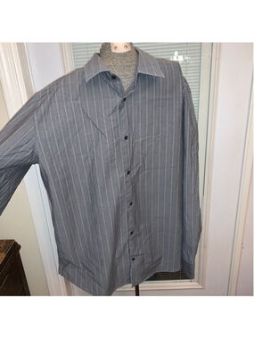 Men's Calvin Klein Gray White Striped Casual Button Down Shirt XL